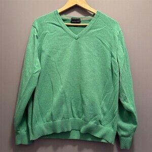 Lands’ End Sweater Mens Size L Green V-Neck Pullover Long Sleeve Knit